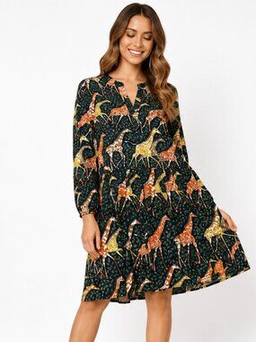 J.Crew Giraffe Print Flowy Mini Dress XS | Long Sleeve Tiered Boho Dress